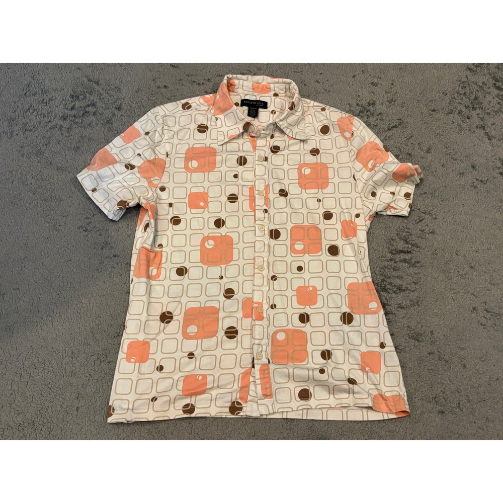 Kenneth Cole New York Mens Medium Short Sleeve Geometric Button Down Shirt